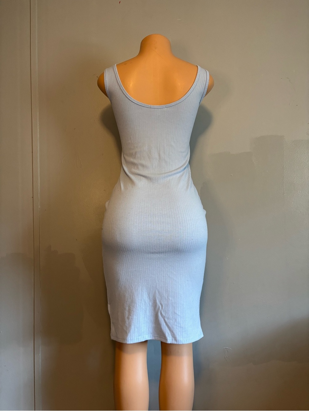 love J Light Blue Ribbed Notch V-Neck Bodycon Dress - Picture 2 of 4